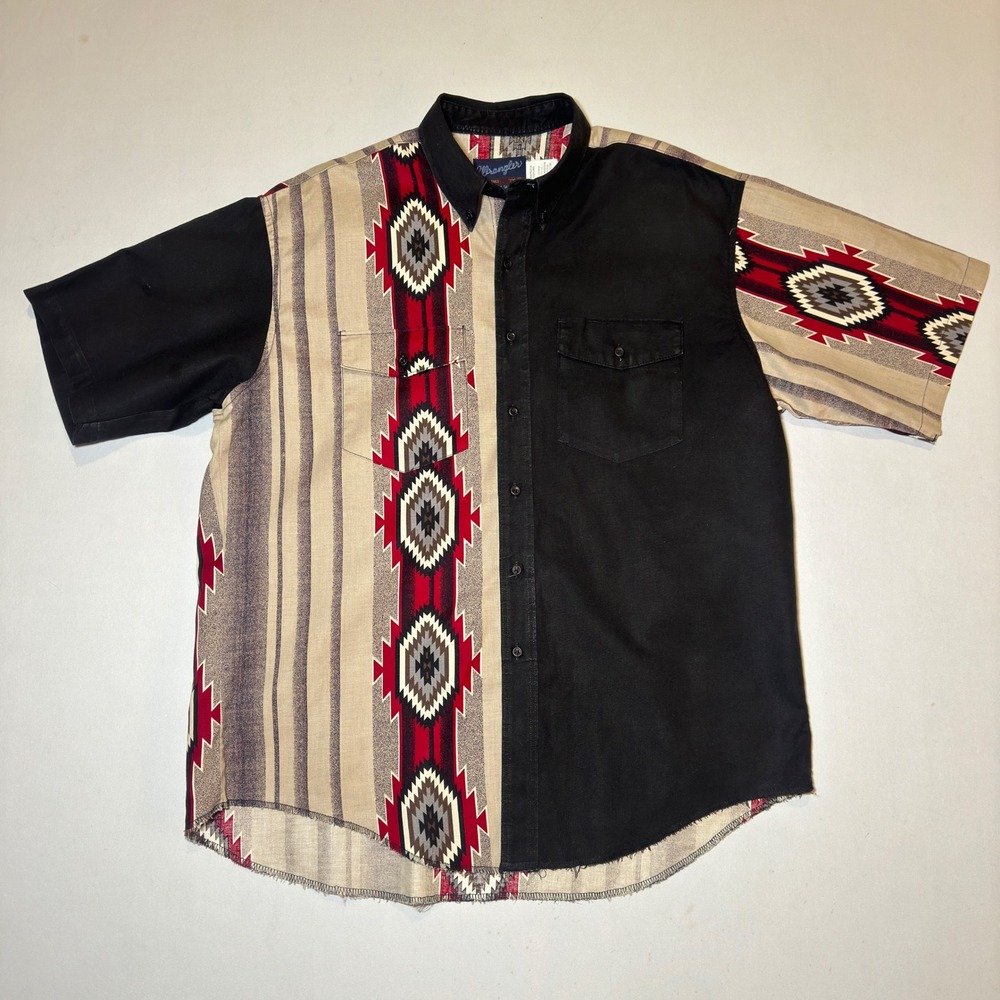 Wrangler Aztec Shirt Mens XL Red Black Southwestern Colorblock Western Geometric